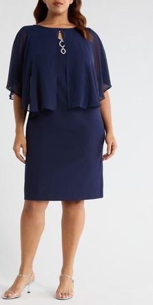 Connected Cape Midi Dress in Navy at Nordstrom, Size 20W