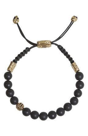 John Varvatos Mens Wrap Brass & Onyx Bead Slider Bracelet at Nordstrom, Size 10