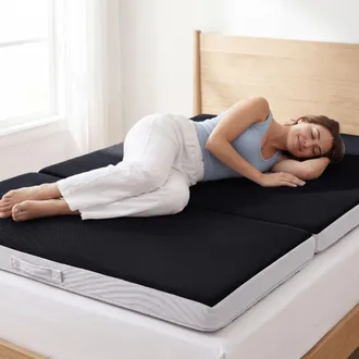 Best Choice Products 4in Thick Folding Portable Onyx Black Mattress Topper w/ Carry Case, Washable Cover