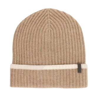 Brunello Cucinelli Accessories, female, Brown, ONE SIZE, Ribbed Knit Beanie Hat