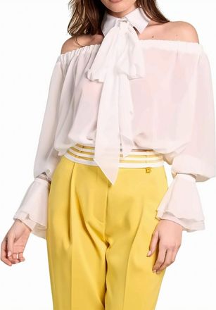 Elisabetta Franchi Ivory Off Shoulder Sash Shirt