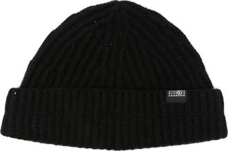 Maison Margiela Ribbed-knit Logo-patch Beanie Hat