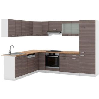 Vicco Cocina Esquinera R-line, Precioso Gris/blanco, 227 X 287 Cm, Et Roble