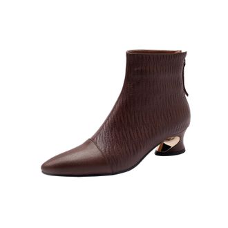 TinaCus Womens Pointed Toe Handmade Back Zipper Low Chunky Heels Genuine Leather Ankle Boots, Brown, 8 UK