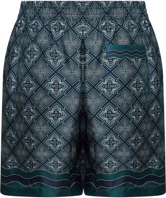 Casablanca Mens Shorts Radiating Monogram Green Silk Multicolour