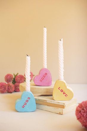 Kalalou Set Of Three Clay Valentine Heart Candle Holders