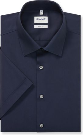 Olymp Kurzarmhemd OLYMP Level Five body fit, Herren, Gr. 36, N-Gr, blau (marine), Web, Obermaterial: 97% Baumwolle, 3% Elastolefin, schmal, Hemden Kurzarmhe