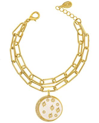 Rachel Reinhardt Jewelry 14K Over Silver Cz Charm Bracelet