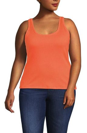 Lands End Plus Size Pointelle Rib UNeck Tank in Papaya Orange at Nordstrom, Size 3 X
