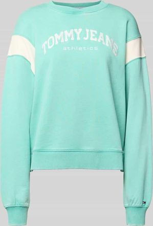 Tommy Jeans Boxy Fit Sweatshirt aus Baumwoll-Mix Modell VARSITY CREW in Mint, Gr&ouml;&szlig;e XL