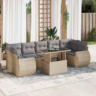 vidaXL Set De Sof&aacute;s De Jard&iacute;n Y Cojines 8 Piezas Rat&aacute;n Sint&eacute;tico Beige Vidaxl