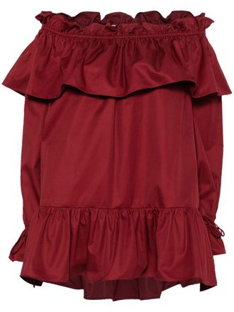 Saint Laurent Womens Ruffled Cotton Mini Dress