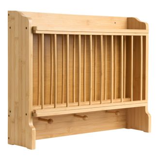 Beliani Soporte Para Platos De Bamb&uacute; Para Colgar En La Pared Con Ganchos Para Tazas Estante Para Platos De Cocina Marr&oacute;n Claro Madeleine