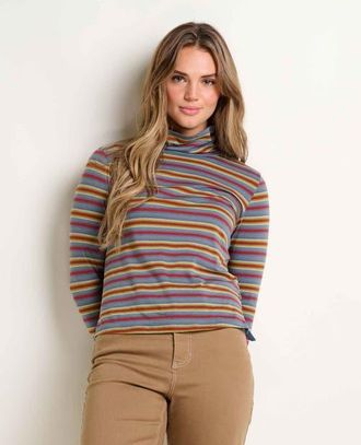 Toad & Co Maisey Long Sleeve Turtleneck in Burnt Henna Multi Stripe at Nordstrom, Size X-Large