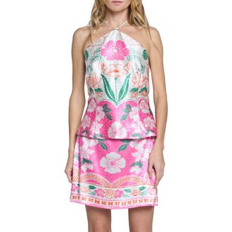 Ciebon Maika Floral Dot Satin Halter Top in Pink at Nordstrom, Size X-Small