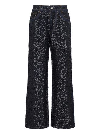 P.A.R.O.S.H. Guff Sequin Straight Jeans In Black Stretch Denim