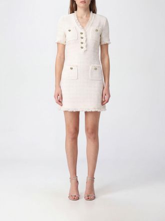 Self Portrait Tweed V-Neck Sheath Mini Dress with Fringed Hem