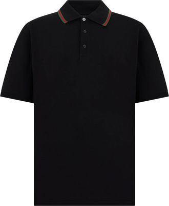 Gucci Tops, Heren, Zwart, XL, Katoen, Korte mouw polo met webband