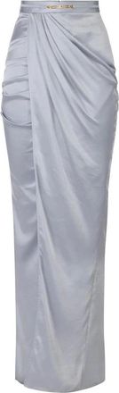 Elisabetta Franchi Rok in satijnen stof met juweeldetail - Dames - Maxi Rokken - Blauw - M - Satijn - Rokken