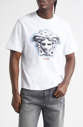 Versace La Greca Medusa Cotton Jersey Graphic T-Shirt in Optical White at Nordstrom, Size Xx-Large