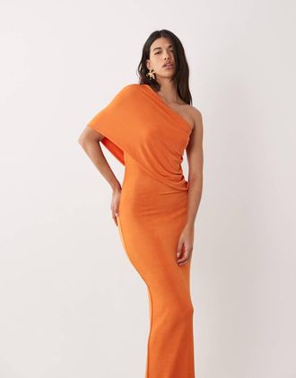 Aria Cove Vestito lungo monospalla arancione drappeggiato