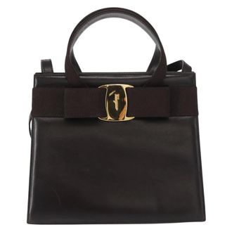 Ferragamo Convertible Vara Bow Tote Leather Brown Leather Handbag (Pre-Owned)