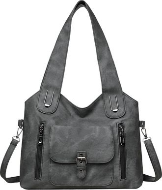 Generic PU Leather Crossbody Bag Retro Buckle Tote Handbag Vintage Shoulder Bag (Black)