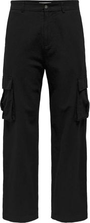 Only & Sons Bob Cargo Broek - Heren - Straight fit broeken - Zwart - W30 - Linnen - Broeken