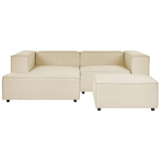 Beliani Beliani - Sof&aacute; Esquinero 2 Plazas De Lino Beige Negro Con Reposapi&eacute;s Derecho Modular Aprica