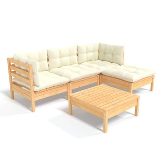vidaXL Muebles De Jard&iacute;n 5 Piezas Cojines Madera De Pino Crema Vidaxl