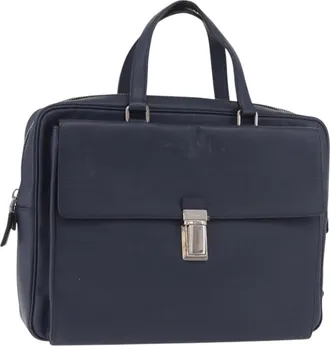 Prada Briefcase Leather Blue Leather Briefcase Bag (Pre-Owned)