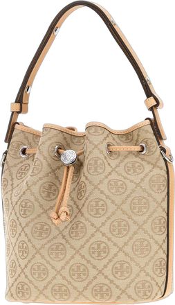 Tory Burch Womens Monogram Bucket Bag Beige Fabric