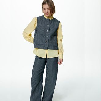 La Redoute Collections Mouwloos jasje, recht model, gestreept denim