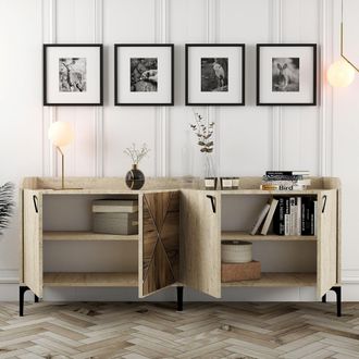 Dmora C&oacute;moda Roatto, Aparador 2 Estantes, 4 Compartimentos, 4 Puertas, 180x35x78h Cm M&aacute;rmol Beige
