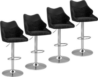 Woltu Woltu Juego De 4 Taburetes Altos De Bar Modernos - Dise&ntilde;o En Chenilla Y Pu, Giro De 360&deg;, Altura Regulable - Negro