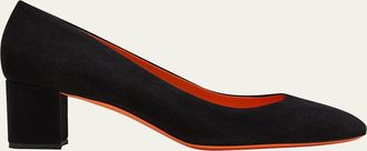 Santoni Flight Suede Block-Heel Pumps
