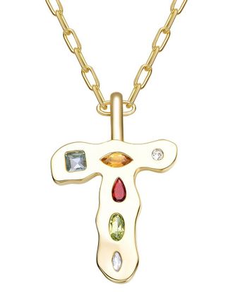 Genevive 14K Plated Cz Alphabetical Necklace