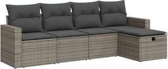 vidaXL Juego De Sof&aacute;s Jard&iacute;n Con Cojines 5 Pzas Rat&aacute;n Sint&eacute;tico Gris Vidaxl