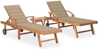 vidaXL Vidaxl - Tumbonas Con Mesa Y Coj&iacute;n 2 Unidades Madera Maciza De Teca