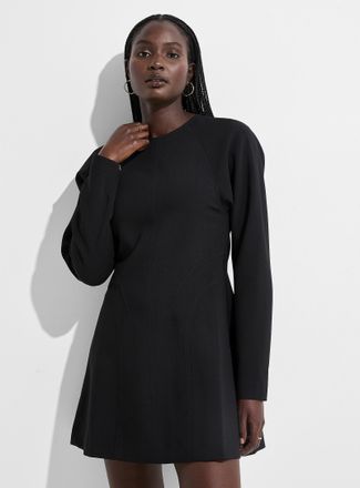 Icone Womens Dense crepe flared topstitched minidress