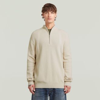 G-Star Structure Half Zip Gebreide Trui - Wit - Heren