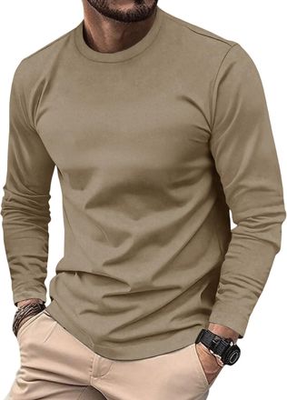 Generic Mens Soft Long Sleeve Top - Pure & Striped Crew Neck, Casual Layering Essential for Everyday Wear (M,11)