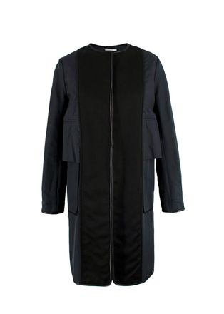 Celine Navy and Black Leather Trim Longline Jacket Size XXS