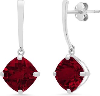 MAX + STONE 14k White Gold Solitaire Cushion-Cut Gemstone Drop Earrings (8mm)