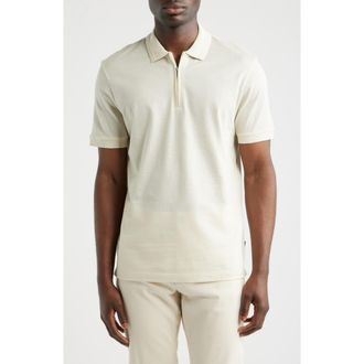 BOSS Paras Piqu&eacute; Zip Polo in Open White at Nordstrom, Size Xx-Large