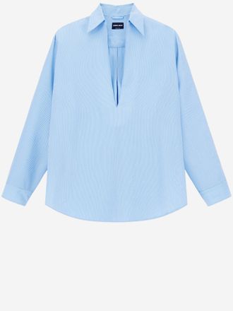 Giorgio Armani Open Shirt In Micro Striped Lyocell Blend