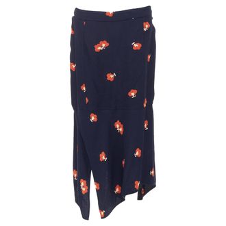 Victoria Beckham 2018 navy orange floral print asymmetric panelled skirt UK10 M