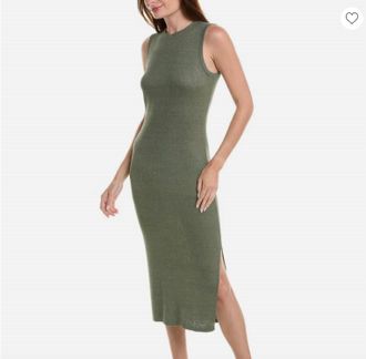Onia Linen Rib Tank Midi Dress In Olive Green