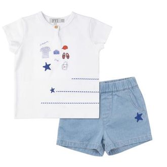 FYI Boy Star Embroidered Tee & Denim Shorts Two Piece Set at Nordstrom, Size 12M