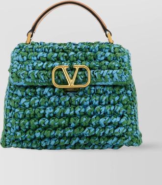 Valentino Garavani two-tone raffia vsling handbag